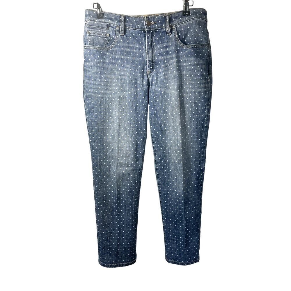 CHICO'S Women's Polka Dot Platinum Skimmer Denim Jeans Blue Size 0.5/Small/6